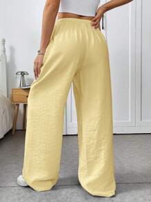 SHEIN EZwear 女士黄色编织长裤，夏季时尚 - 黃色 - 查看 2