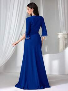 Coutiva Women's Bubble Bead Embellished Bodycon Formal Party Dress, Gown, For Evening, Wedding Guest - Royal Blue - View 2