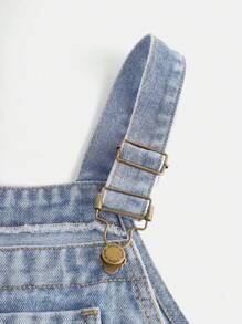 SHEIN Girlism Tween Girls' Solid Color Casual Denim Bib Overall With Pockets