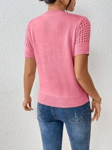 Chiquease Women's Round-Neck Solid Color Short-Sleeved Knitted Top For Summer For New Year Clothes - Pink - View 2