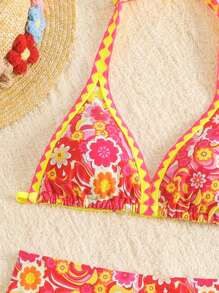 SHEIN Tween Girl Halter Neck Bikini Set - Triangle Swim Top And Bottoms - Pink - View 4