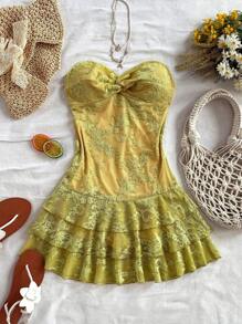 Soleia 女士花卉提花扭纹前部迷你紧身连衣裙 - 彩色 - 查看 6