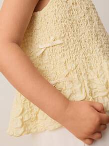 Maija Kids Maija Kids Young Girl Simple Sleeveless Shirred Front Bow Accent Ruffle Hem Solid Color Camisole, Fashion Versatile Wear For Outdoor, Home, Back To School, Spring/Summer