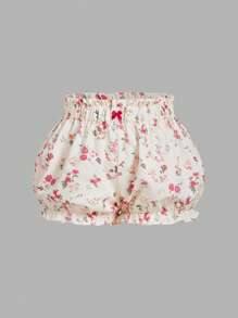 SHEIN MOD Plus Size Women Flower Print Shorts,Plaid Lantern Shorts,Ditsy Floral,Tea Party,Summer,Cute Mini Shorts,Vacation