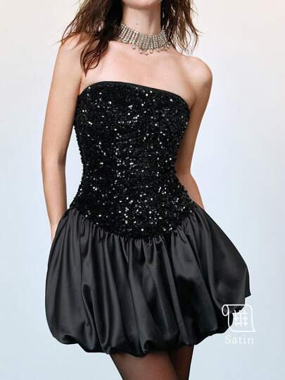 SHEIN LUNE Vestido mini ajustado, envolvente y brillante con lentejuelas para mujer, vestido para fiesta sexy