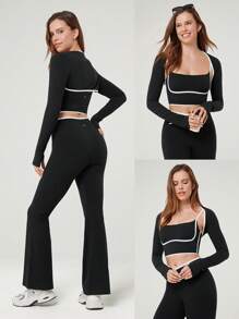 GLOWMODE FeatherFit™ Cropped Limitless Long Sleeve Tank Shrug Top With Thumbhole Low Impact Yoga Daily Summer