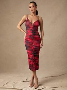 Silquee 优雅甜美浪漫扎染印花女士吊带裙，适合鸡尾酒会、浪漫约会、打底裙、聚会、派对、晚间外出、婚礼宾客礼服、伴娘礼服 - 彩色 - 查看 7