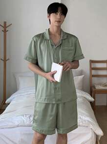 DAZY Conjunto de pijama de verano para hombres con estampado de letras en verde