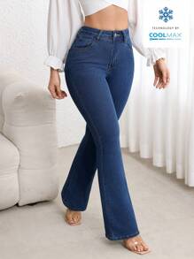 SHEIN ICON 女式口袋喇叭腿休闲百搭牛仔裤