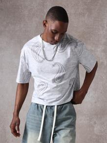 SUMWON Stylish Paisley Print Short Sleeve T-Shirt Casual Summer Streetwear Designer Graphics Crew Neck Breathable Festival Concert Fashion Top - Grey - View 1