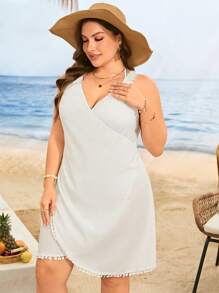 Swim Lushoire Robe cache-maillot en dentelle blanche style casual et sexy pour femmes grande taille, pour la plage et les vacances - Blanc - Voir 5