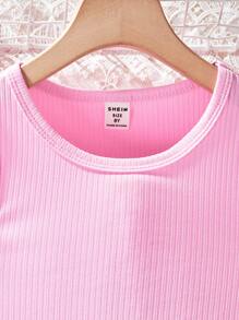 SHEIN 女童 2 件套：纯色圆领吊带背心和花卉印花褶皱长裤 - 粉色 - 查看 4