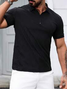 Manfinity Homme Camisa polo de manga corta casual y de oficina a cuadros negra para hombre - Negro - Ver 4