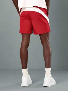 SUMWON Quần short tập bóng rổ hiệu suất thể thao có sọc bên hông bằng vải nylon cổ điển cho phòng tập thể dục mùa hè chạy bộ thể thao năng động có dây rút ở eo - Đỏ - Xem 5