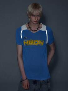 NEON BLANC Men's Street Fashion Blue Collared Slim-Fit Short Sleeve Sweater - Blue - View 2