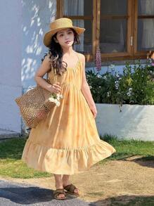 DAZY Tween Girls' Vacation Casual Floral Print Cami Dress,Girls Summer Outfits,Back To School Clothes - Yellow - View 4