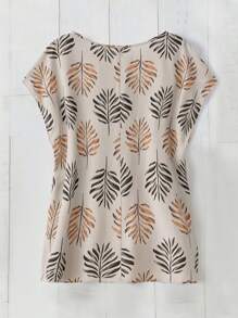 EMERY ROSE Women's Raglan Sleeves Foliage Plant Print Round Neck Country Retro Holiday Plus Size Tunic Tops Dressy Blouses Suitable For Spring And Summer Loose Fit - Multicolor - View 2