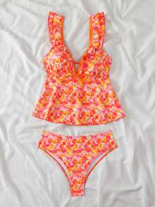 Swim Mod 2 件套花卉印花女式度假派对沙滩背心和比基尼泳装套装 - 彩色 - 查看 4