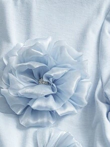 SHEIN LUNE 女士 3D 花卉装饰短袖 T 恤，优雅夏日