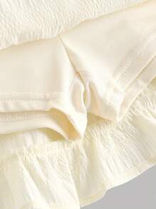 Girlism Teen Girls Cream White, 3D Floral, Plaid, Textured Jacquard Built-In Shorts Skirt, Cute Sweet Girl, Mini Skirt