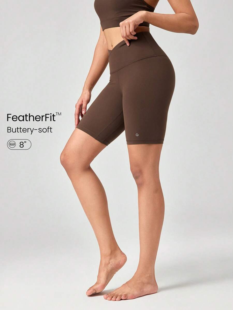 GLOWMODE 8" FeatherFit™ Crossover Biker Shorts Cycling Running Gym Workout - Cinnamoninspiration - View 1