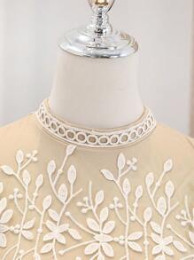 Elladie kids Tween Girls' Elegant Floral Print Collared Short Sleeve Dress - Apricot - View 4