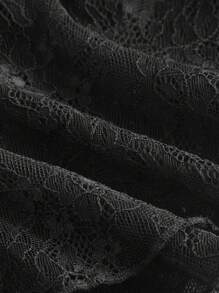 SHEIN MOD Ruffled Asymmetric Lace Black Low Waist Skirt - Black - View 3