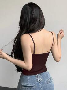 Joudiya 女款 3D 蝴蝶結裝飾細肩帶背心上衣，修身短版上衣 - 中紫紅色 - 查看 4