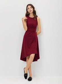 Miaspire Vestido línea A fruncido lateral unicolor