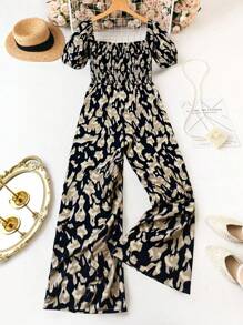 DreamSkyne Bộ đồ liền thân ống rộng in họa tiết toàn thân cỡ lớn cho nữ có tay bồng - Nhiều màu - Xem 2