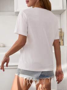 RueChic Magliette a maniche corte da donna, colore tinta unita, con dettagli ricamati