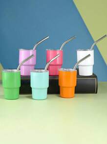 1pc/2pcs/6pcs Stainless Steel Double-Layer Sublimation Mini Tumbler Coffee Cup With Lid And Straw Water Cup Double-Layer Vacuum Insulated Cup Suitable For Bars, Clubs, Restaurants, Families, Party Supplies