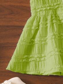 Set vestito a canottiera in maglia con motivo floreale per ragazze, moda estiva - Verde militare - Visualizzare 6