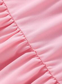 Genkimix Kids 1pc Young Girl Solid Color Collar Puff Sleeve Button Up Cute Dress With Small Bag, Suitable For Summer Summer Holiday - Pink - View 6