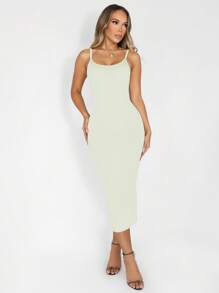 Zolique Seamless Knitted Long Dress With Built-In Skinny Jumpsuit - Beige - View 3