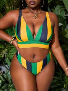 Slaydiva 性感大码拼色比基尼套装，适合海滩度假