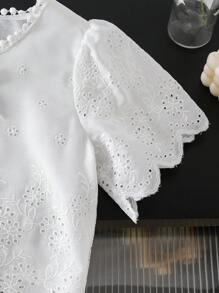 SHEIN Blusa de manga corta de color liso y de moda, adecuada para el verano, para niña joven