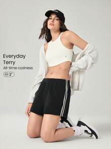 GLOWMODE Soft Comfortable Contrast Color Side Pockets Terry Shorts Daily Casual Wear - Black - View 1