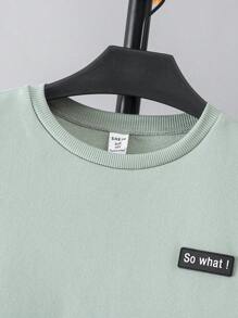 SHEIN Leap Crew 4pcs/Set Tween Boys' Casual Graphic Letter Patched Crew Neck Sweatshirt And Drawstring Pants Knit Outfits, Assorted Colors - Green - View 3