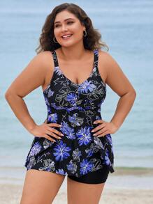 Swim Lushoire Vestido de baño informal con estampado floral y pantalones cortos para mujer de talla grande