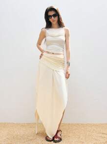 LYSMO 女士纯色休闲侧开衩不对称下摆半身裙 - 2025 年春夏新品