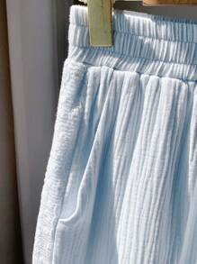 Comfortcana Plus Size Women Casual Lace Patchwork Wide Leg Pants - Baby Blue - View 6