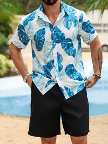 Manfinity RSRT Men's Vacation Tropical Plant Printed Short Sleeve Single Breasted Shirt And Shorts Casual 2 Pieces Set Vacation Outfits For Men Beach Outfits For Men Beach Outfits For Men Men Shirt Co Ords Men's Vacation Outfits Vacation Outfit For Men - Multicolor - View 7