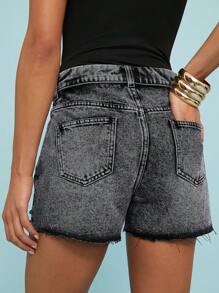 SHEIN Unity 短款折叠酸洗做旧夏季复古西部音乐会乡村音乐节女装 - 黑色 - 查看 2