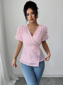 Elenzga Women's Embroidered Regular Vacation Summer Shirt - Pink - View 3
