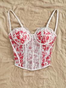 Soleia 女士节日花卉印花蕾丝边可调节肩带修身吊带背心