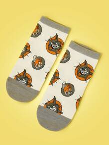 TOM & JERRY X SHEIN 1 Pair Women's Cartoon Mouse & Cat Pattern Fashion Ankle Socks - Multicolor - View 2