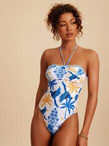 Travachic Women's Summer Vacation Coconut Tree & Bird Print Halter One-Piece Swimsuit, One Piece Swimsuit Women, One Piece Bathing Suit, Swimsuits For Woman Set Bathing Suits For Women One Piece, Summer Outfits For Women, Vacation Outfits Woman, Beach Vacation Outfits, Elegant, Casual, Elegant, Casual, One Piece Swimsuit Women, Vacation Outfits Woman, Boho, High Waisted Bathing Suit,Holiday Outfits,Holiday Clothes,High Waisted Bikini, High Waisted Bathing Suit,Thong Bikini Set,Beach Outfits For Woman,Vacation Outfits Woman - Multicolor - View 4