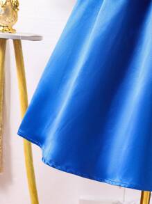 Vestido elegante de fiesta para niña preadolescente con espalda abierta, diseño hueco en forma de corazón, manga abullonada y cuentas