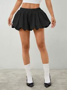 SHEIN PETITE Pantalones cortos bloomers de mujer de cintura elástica y pierna ancha en unicolor